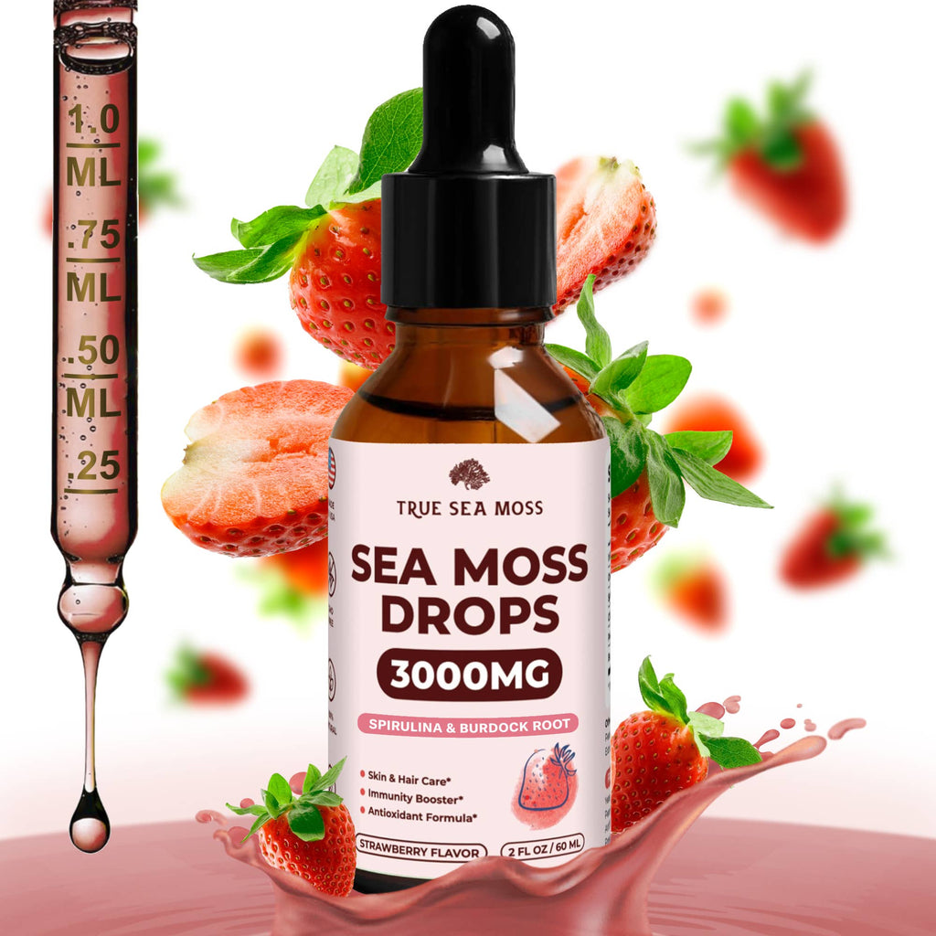 True Sea Moss - Sea Moss Drops Spirulina & Burdock Root - Strawberry