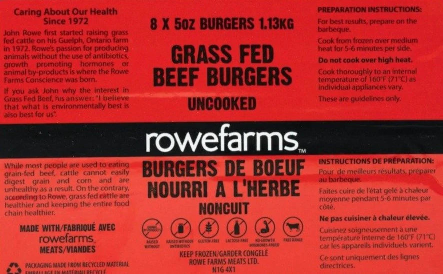 Rowe Farms - Frozen Grass-Fed Beef Burgers